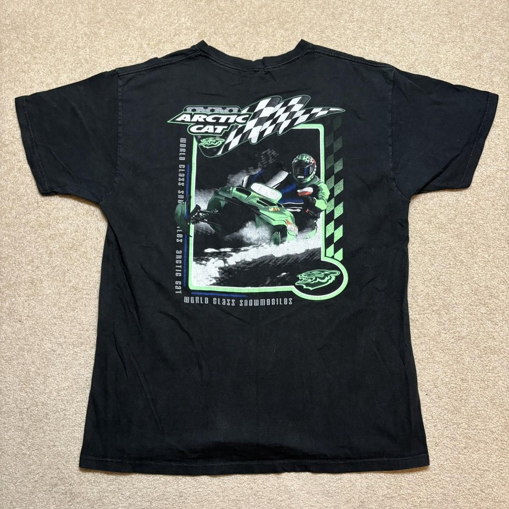 Vtg Arctic Cat Shirt Mens Large Black Snowmobile Racing Graphic Tee Tomahawk 90s
